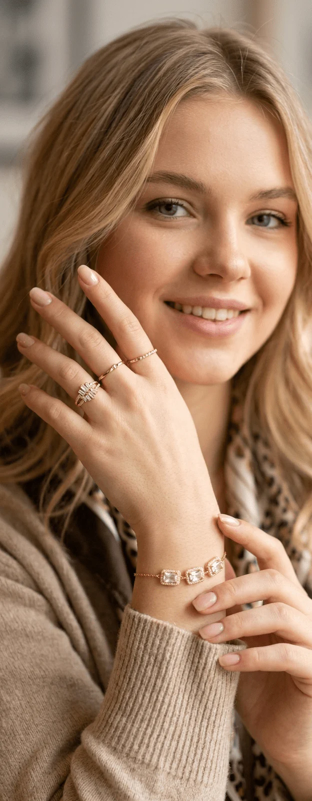 Square Crystal Link Adjustable Bracelet